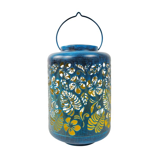 Snow Joe Bliss Outdoors Solar LED Lantern w Tropical Flower Design  Hand Painted Finish BSL-305-BL